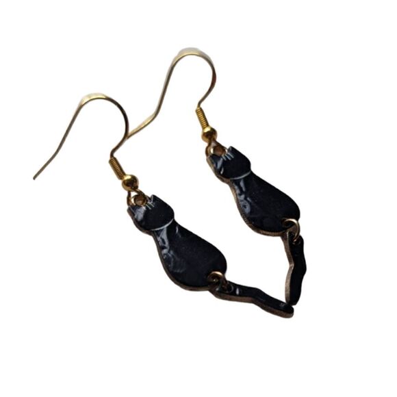 Black Kitty Cat Earrings - Picture 2 of 7